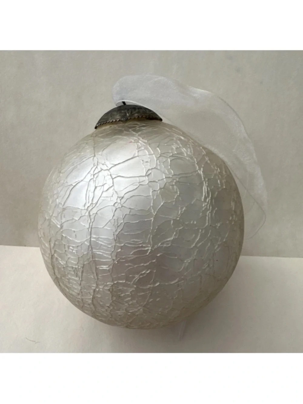 Vintage Kugel Midwest White Crackle Glass Heavy Christmas Ornament